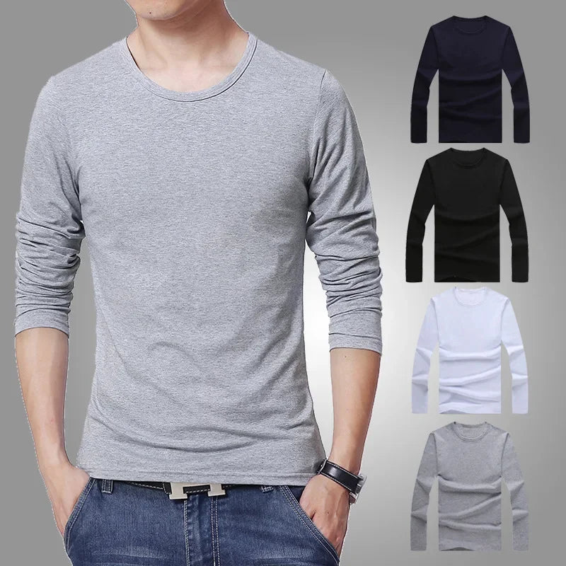 Camisetas Masculinas de Manga Longa Slim Fit MRMT 2026 Novas, Camiseta Masculina de Cor Pura para Jovens, Camisetas O-Neck para Homens e Meninos