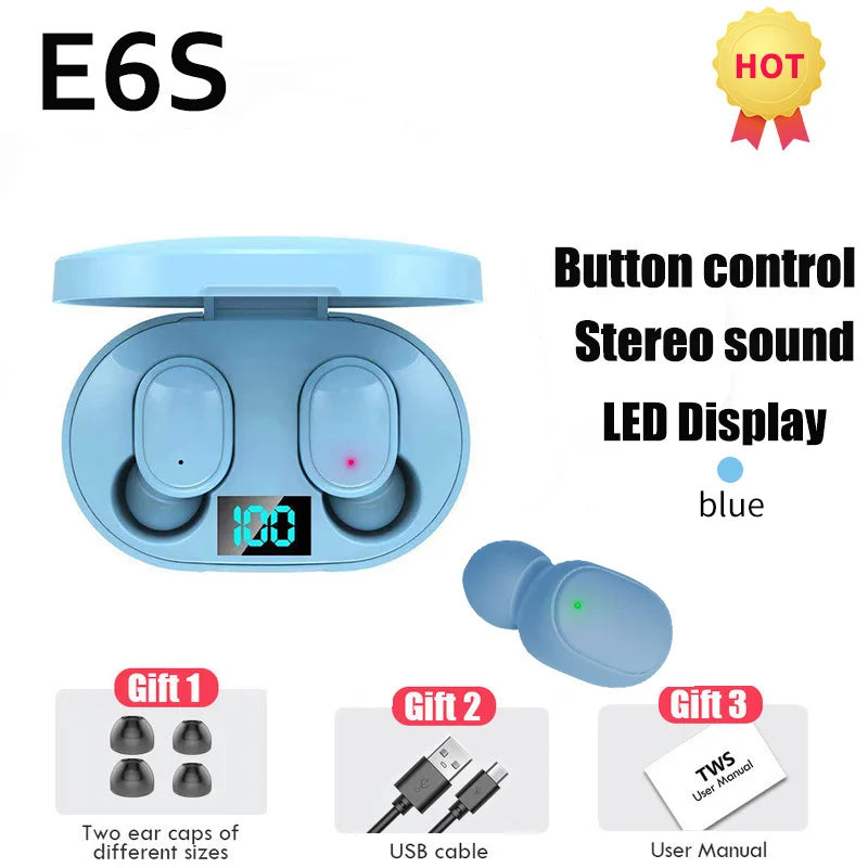 TWS E6S Fones de Ouvido Bluetooth com microfone e cancelamento de ruído 3,7v/ 45mah