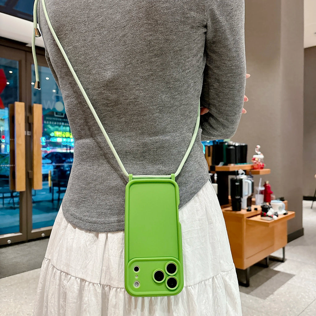 Capa de Celular para iPhone 17 16 15 14 13 12 11 Pro Xs Max 7 8 Plus 16e 17e com Alça Ajustável Transversal e Cordão, Capa Macia