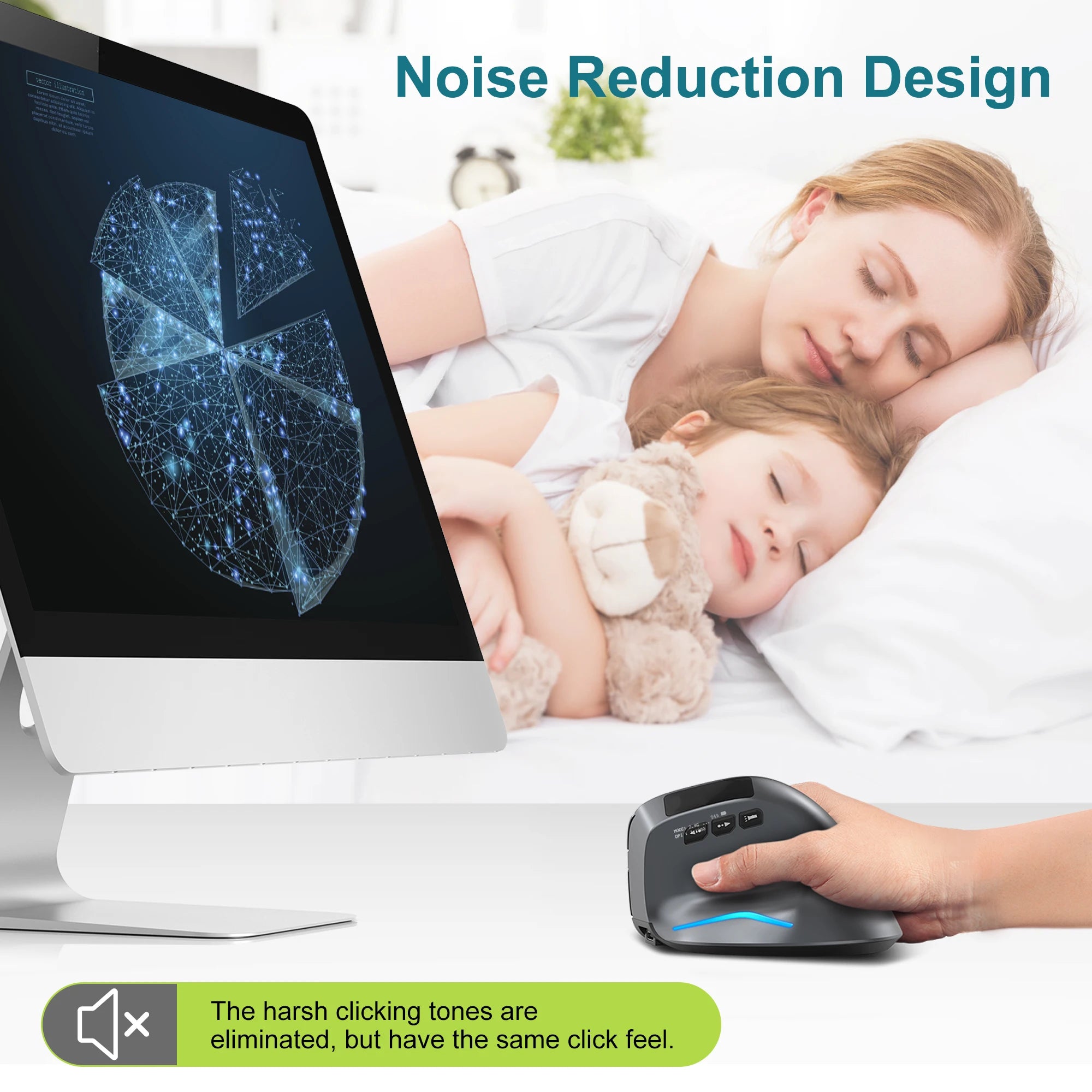 Mouse Vertical Sem Fio Lefon F26C com Tela OLED, Mouse Ergonômico Bluetooth Óptico Recarregável para Jogos em PC e Laptop
