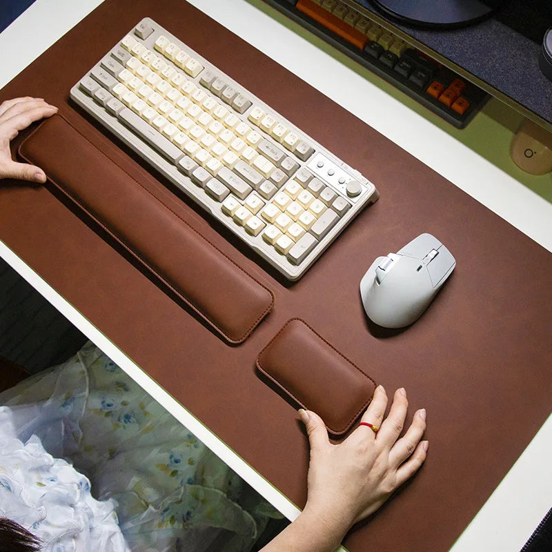 Tapete de Mesa Impermeável em PU, Mouse Pad Grande, Tapete Antiderrapante para Laptop, Tapete para Teclado, Protetor de Pulso para Mouse, Conjunto de Três Peças