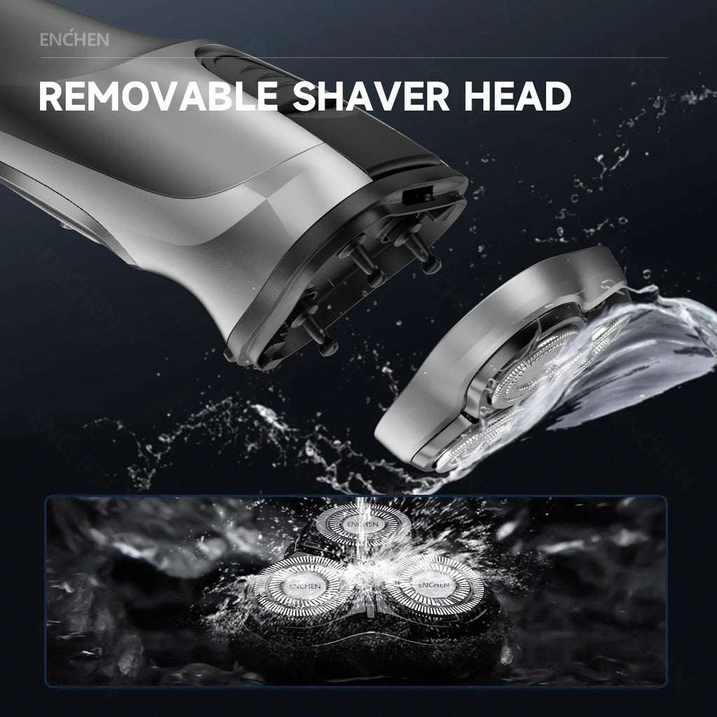 Barbeador rotativo elétrico Enchen Blackstone para homens, lâmina flutuante 3D, lavável tipo C, máquina de barba recarregável USB