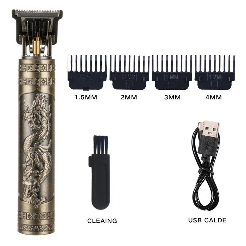 Corte de cabelo navalha para homens recarregável clipper barbeador adulto elétrico vintage clipperrazor casa carregamento usb barbeiro dragão preto