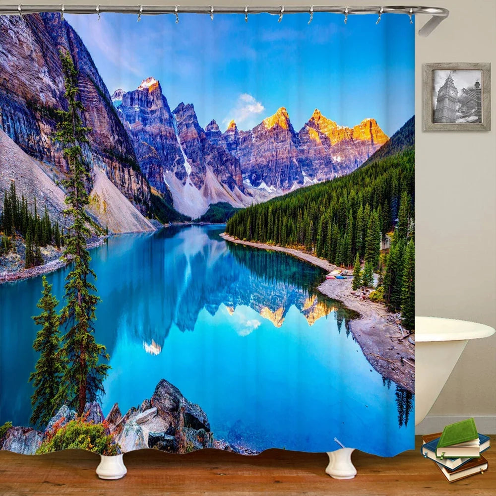 Cortina de banho 3d impressão janela cenário floresta cortinas de chuveiro 180*200cm à prova dwaterproof água cortina do banheiro tecido lavável com ganchos