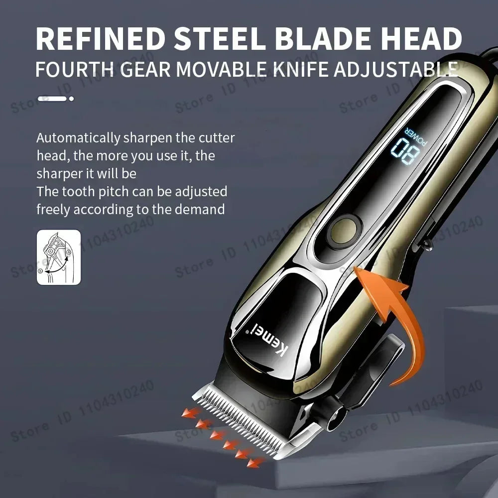 Máquina de Cortar Cabelo Elétrica Multifuncional Kemei Km-PG1990A, Aparador Recarregável Profissional com Cabeça Ajustável