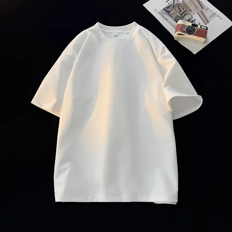 Camiseta Unissex 2026 de Algodão Pesado 200g, Ombro Completo, Solta, para Casal, Verão, Meia Manga, Básica, Casual, Streetwear, Respirável