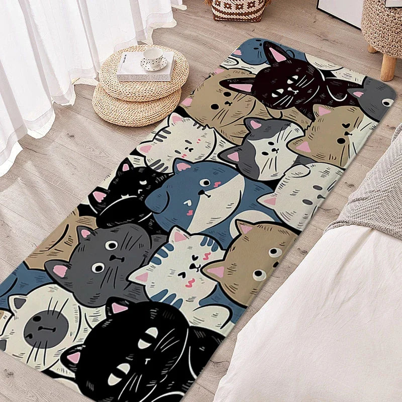 Tapete para quarto infantil, gato preto, adorável, quarto infantil, antiderrapante, banheiro, porta de entrada, decoração de casa