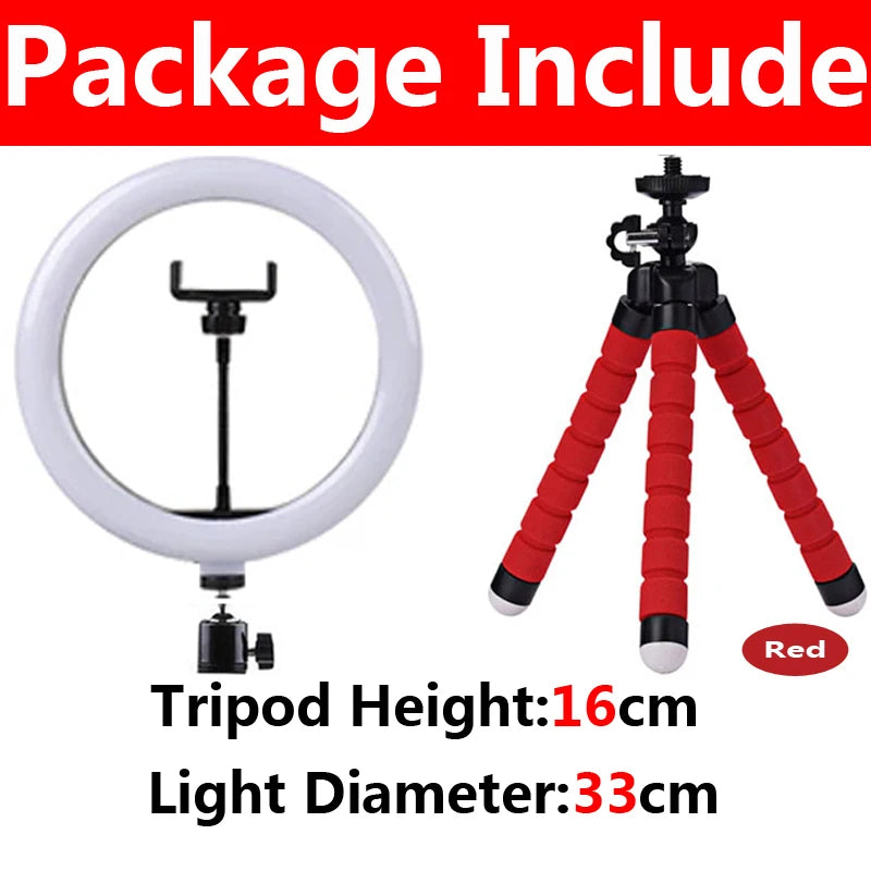 Anel de luz LED de 12 polegadas para fotografia, iluminação de celular com tripé, lâmpada redonda USB para vídeos do YouTube e transmissões ao vivo.