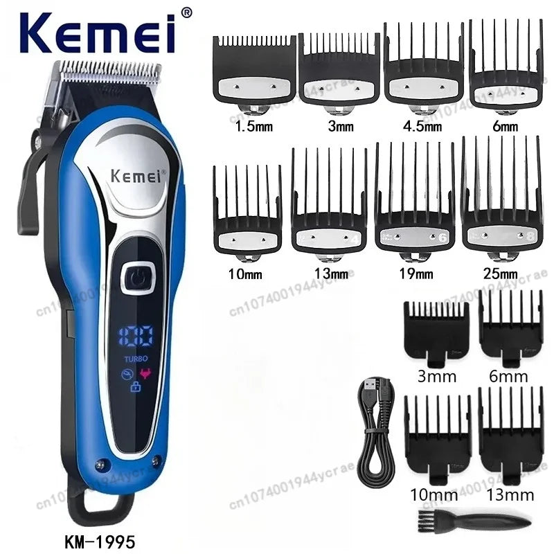 Máquina de Corte Profissional Kemei KM-1995 KM-2293 KM-T95, Aparador de Cabelo Elétrico com Display LCD