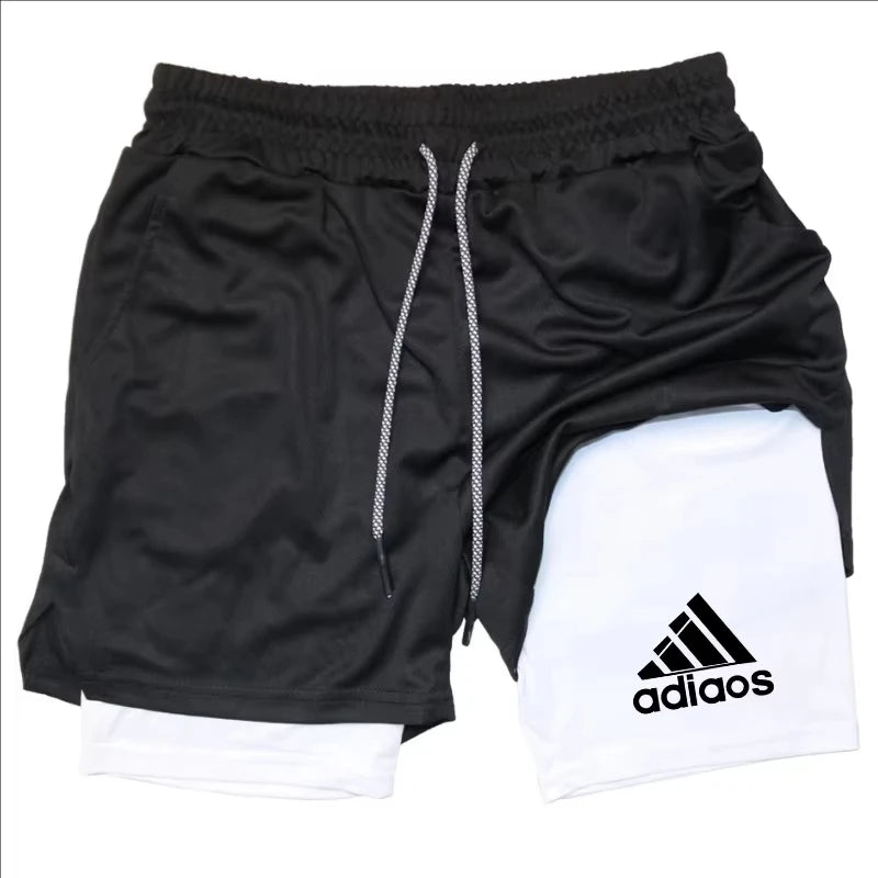 Shorts de compressão masculino verão ginásio fitness correndo treinamento esportes shorts dois-em-um malha respirável shorts de secagem rápida