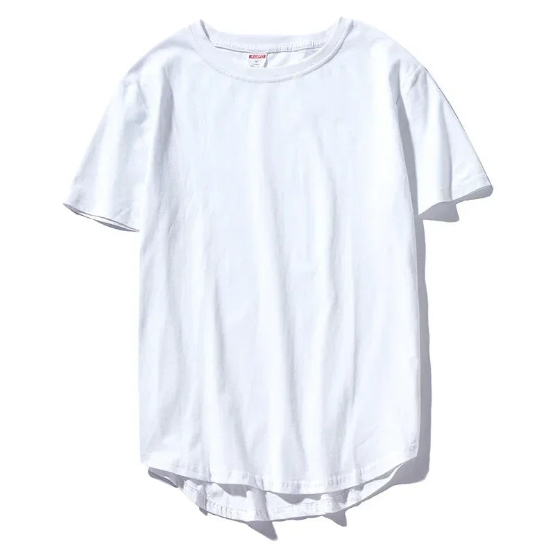 Camiseta Masculina 2026 MRMT High Street com Barra Curva, Algodão de Alta Qualidade, Camiseta Masculina Alongada Oversize, Blusas e Camisetas para Homens