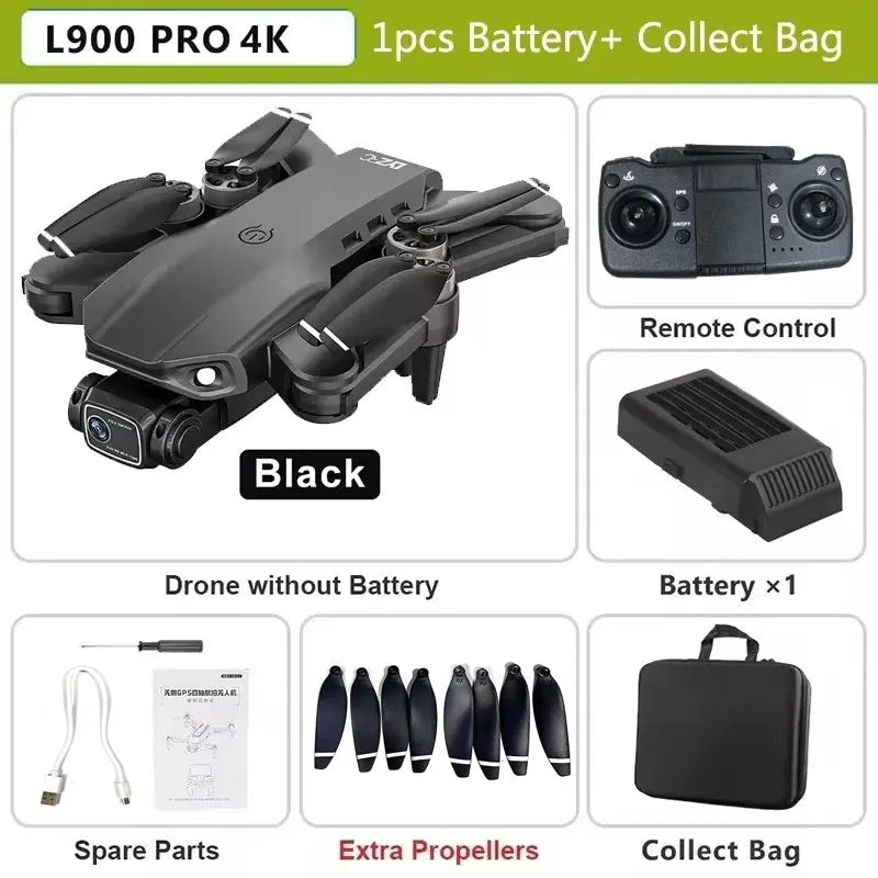 L900 pro gps drone 4k profissional hd câmera dupla 5g wifi fotografia sem escova dobrável quadcopter rc distância 1.2km dron brinquedo