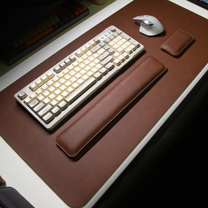 Tapete de Mesa Impermeável em PU, Mouse Pad Grande, Tapete Antiderrapante para Laptop, Tapete para Teclado, Protetor de Pulso para Mouse, Conjunto de Três Peças