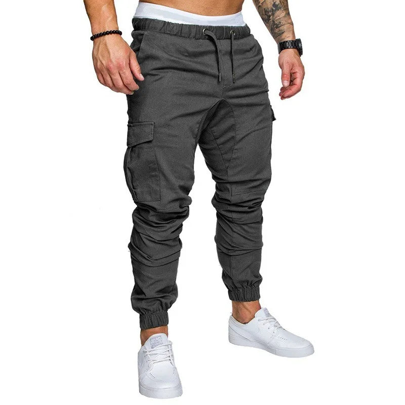 Calças masculinas finas moda casual jogger calças 2020 streetwear calças de carga multi-bolsos calças de fitness ginásios moletom dos homens