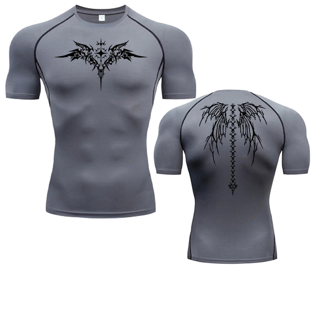 Camiseta de Compressão com Estampa de Anime para Homens, Camiseta de Corrida de Secagem Rápida, Roupas de Fitness, Tops Respiráveis de Manga Curta