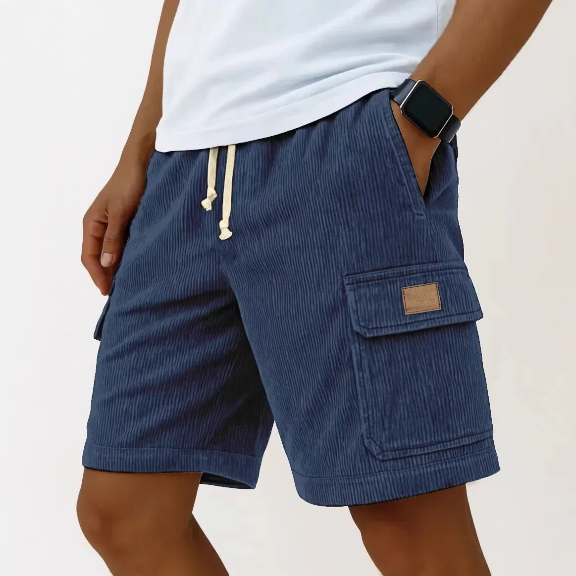 Bermudas Cargo Vintage Masculinas: Calções de Verão Modernos em Corduroy, Casuais, Cor Sólida, Esportivos e Respiráveis