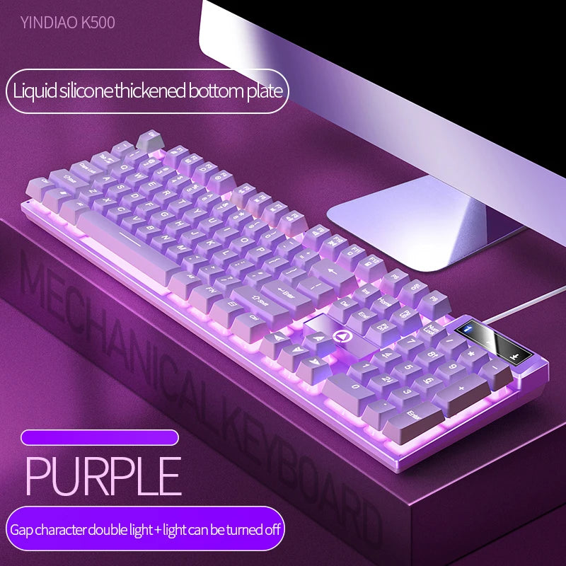 K500 teclado rosa cor mista branco rosa teclas 104 teclas teclado para jogos com fio para laptop PC
