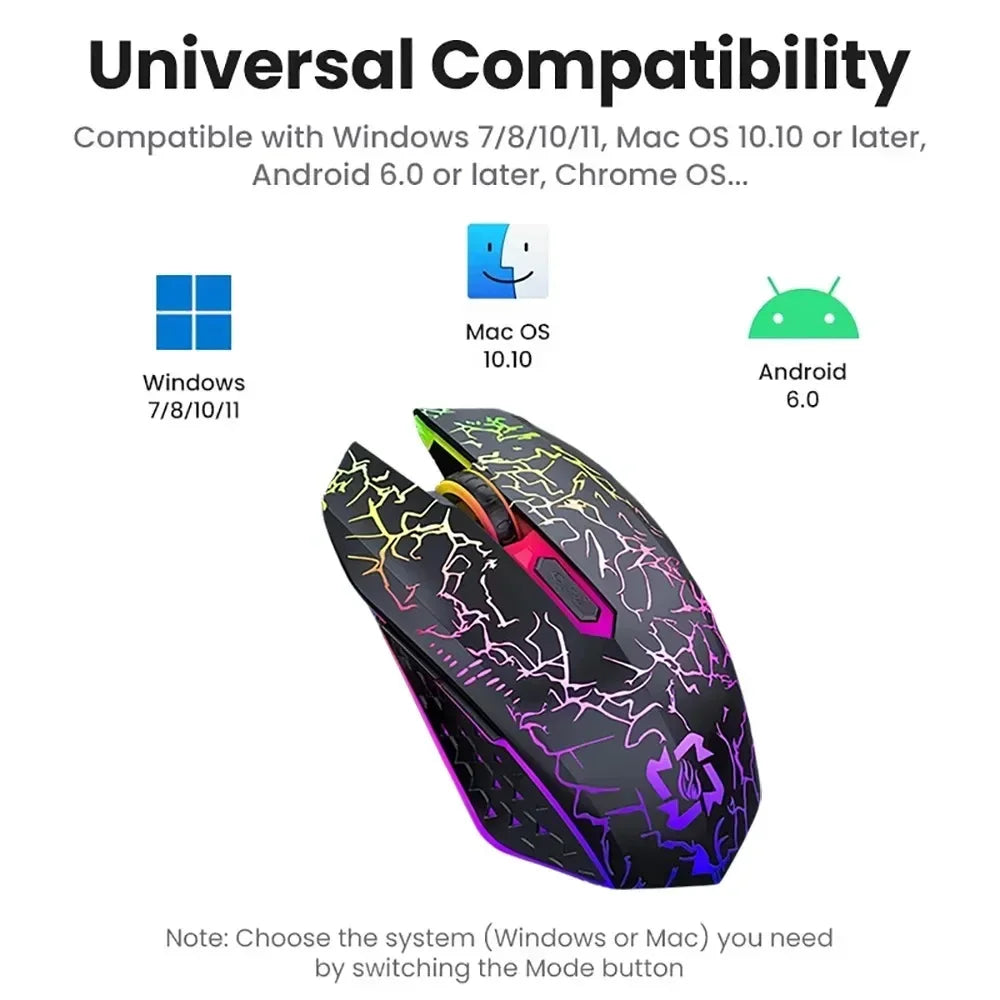 Mouse bluetooth de modo duplo rgb 2.4g, mouse sem fio para jogos, 6 botões, silencioso, para macbook, tablet, laptops, computador