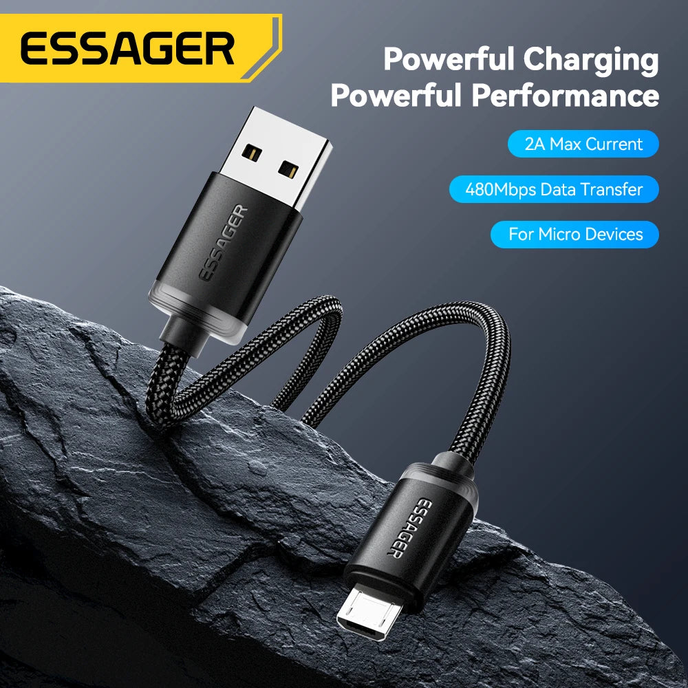 Essager cabo micro usb 2a cabo usb de carregamento rápido para telefone móvel carregador de dados usb fio 3m