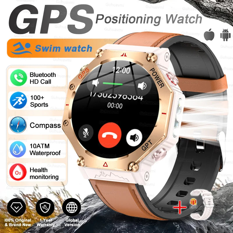 T-rex 3 ultra militar grau gps relógio inteligente 10atm à prova dwaterproof água bússola altímetro barométrico amoled masculino hd chamada esportes smartwatch