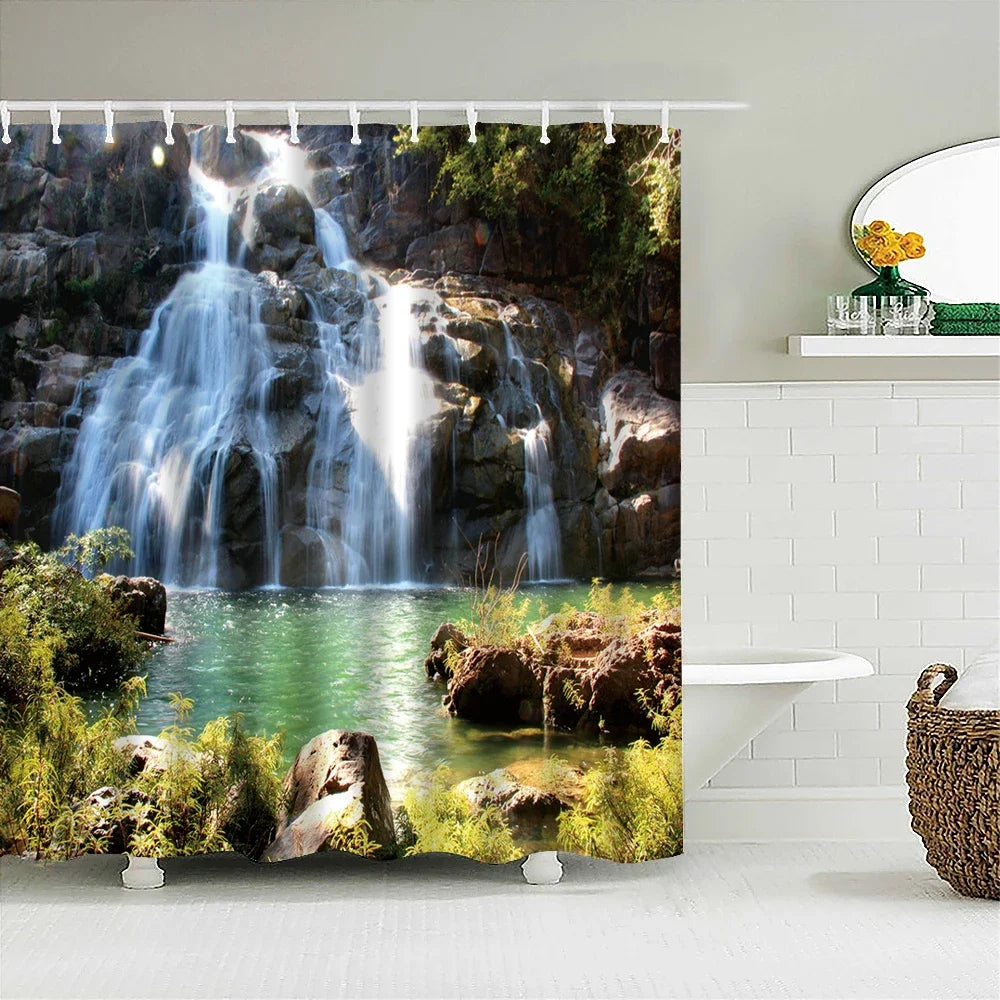 Cortina de banho 3d impressão janela cenário floresta cortinas de chuveiro 180*200cm à prova dwaterproof água cortina do banheiro tecido lavável com ganchos