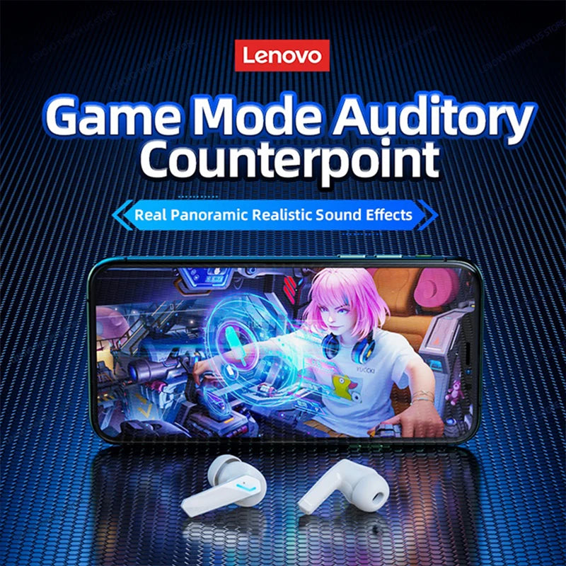 Fone de Ouvido Sem Fio Bluetooth V5.4 Lenovo GM2 Pro TWS com Chamada HD, Baixa Latência, Modo Duplo para Música e Jogos GM2PRO