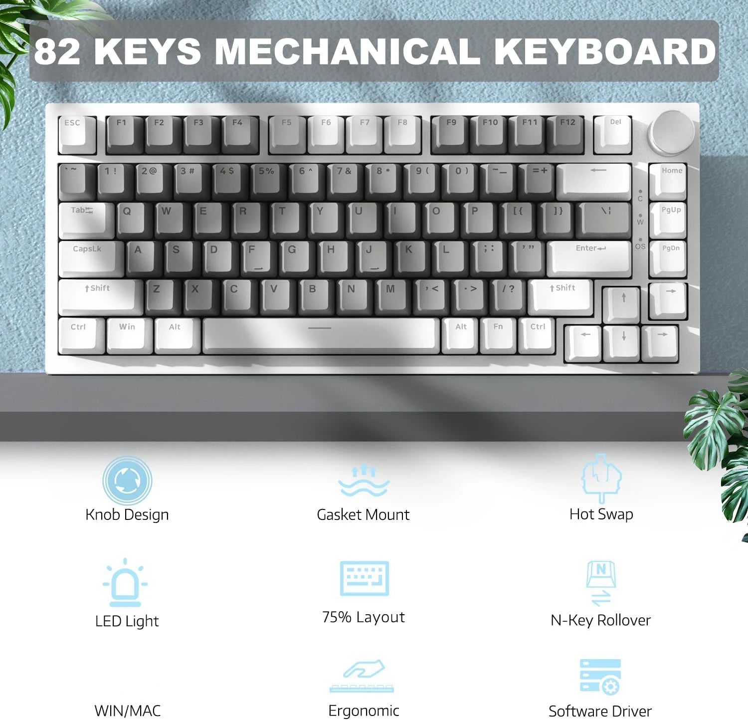 AJAZZ AK820 com fio com botões de volume rotativos, teclas hot-swap para teclados mecânicos de escritório e casa