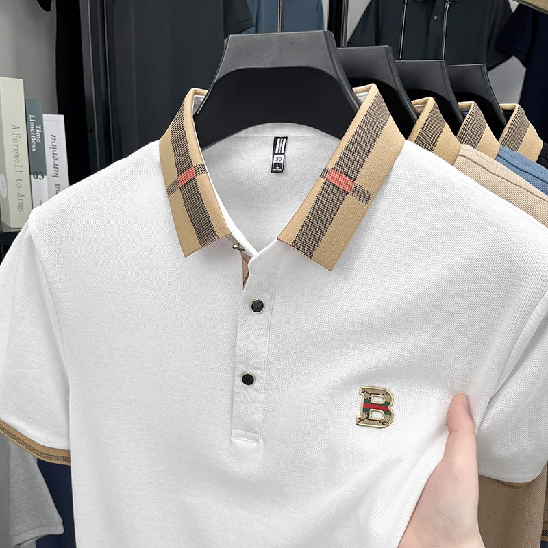 Verão masculino golfe moda 2025 camisa polo de manga curta design high-end requintado gelo seda bordado respirável camiseta
