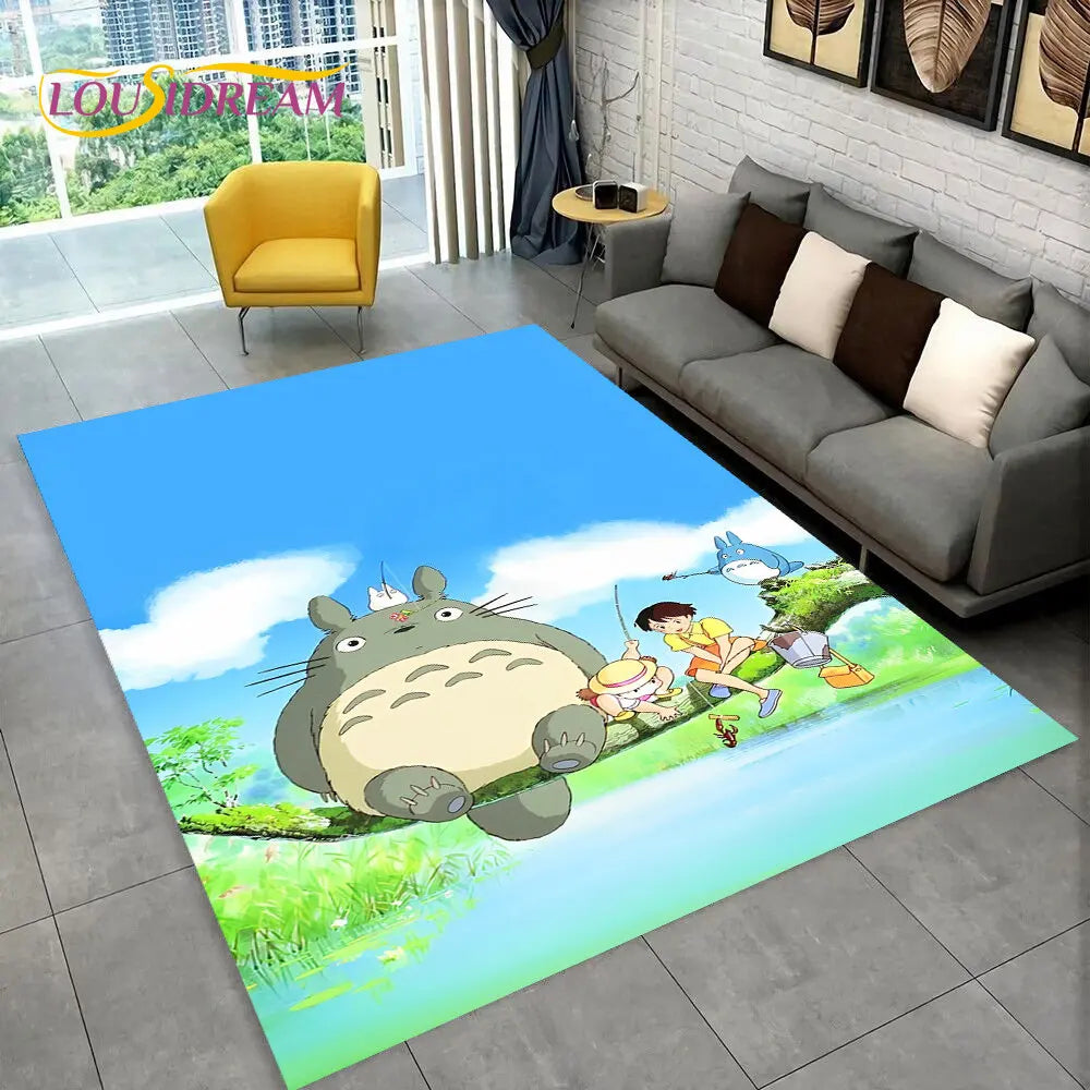 Tapete de Área 3D Antiderrapante Infantil com Desenho Animado O Meu Vizinho Totoro, para Sala de Estar, Quarto, Sofá e Decoração de Porta