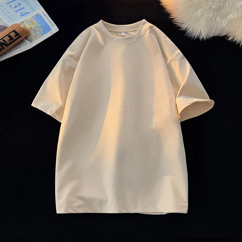 Camiseta Unissex 2026 de Algodão Pesado 200g, Ombro Completo, Solta, para Casal, Verão, Meia Manga, Básica, Casual, Streetwear, Respirável