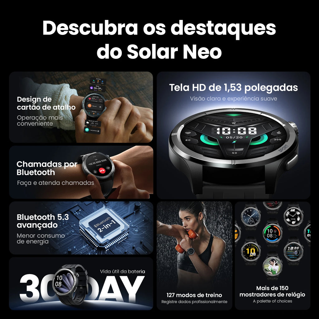 HAYLOU Solar Neo Smartwatches 1,53'' HD Display 24H Monitoramento de saúde Bluetooth Chamada Relógio inteligente Homens Mulheres Relógios esportivos inteligentes