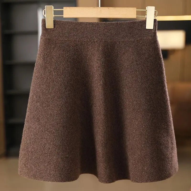 Saia de lã feminina outono inverno cintura elástica mini a linha saia de caxemira lã de malha acima do joelho estilo preppy saias curtas quentes