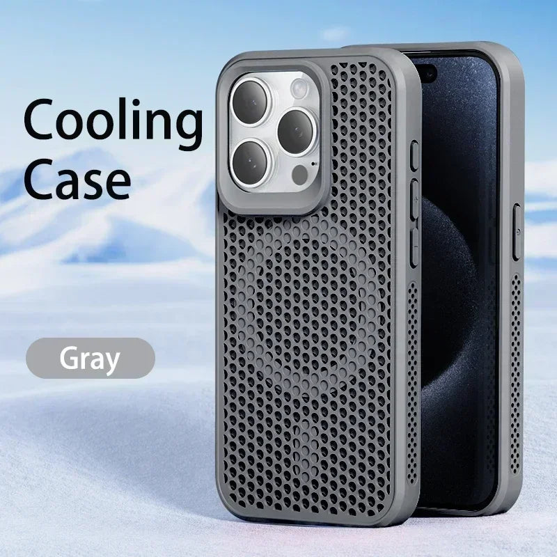 Capa de telefone com dissipação de calor para iphone 17 16 15 14 13 12 11 pro max plus respirável capa magnética traseira dura para magsafe