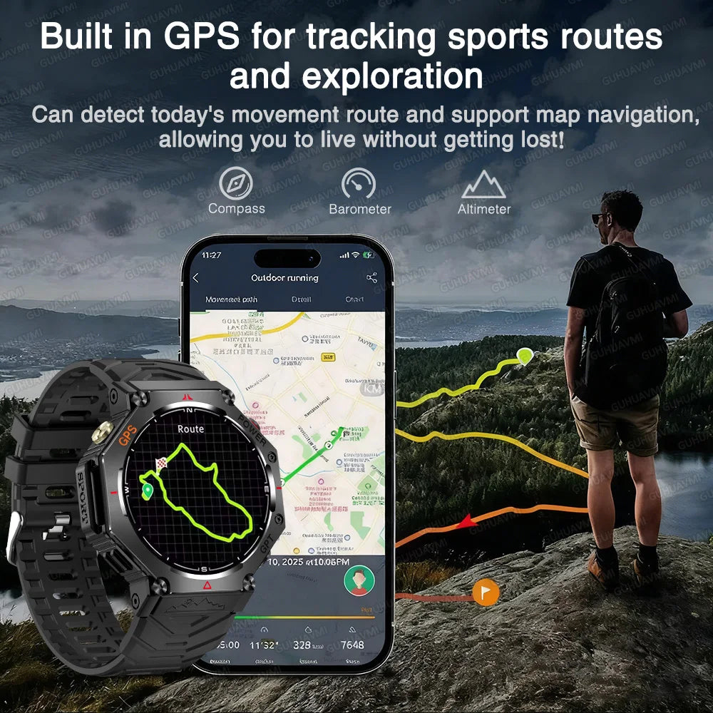 T-rex 3 ultra militar grau gps relógio inteligente 10atm à prova dwaterproof água bússola altímetro barométrico amoled masculino hd chamada esportes smartwatch
