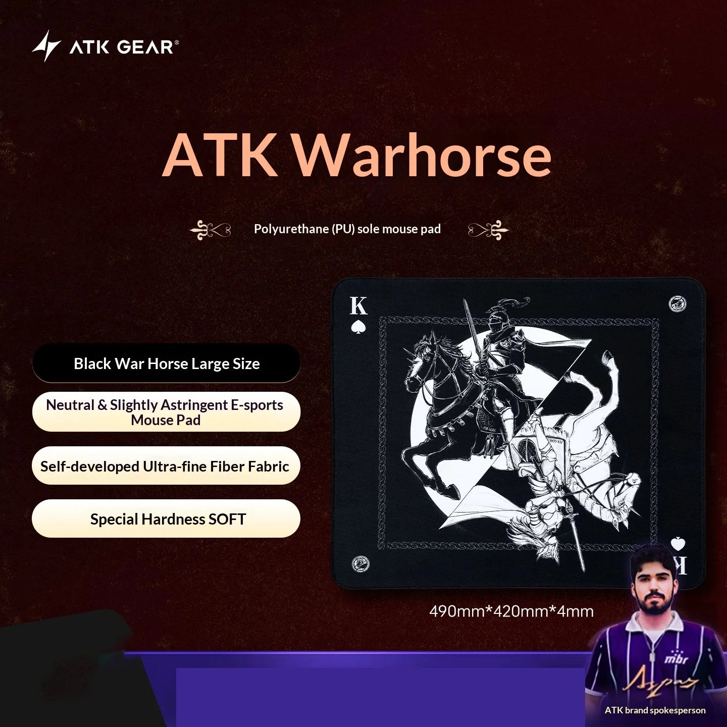 Mouse Pad Original ATK Warhorse Battle Riding com Ilustração Genuína para E-Sports, Jogos FPS e Uso em Escritório - Fearless Contract Delta
