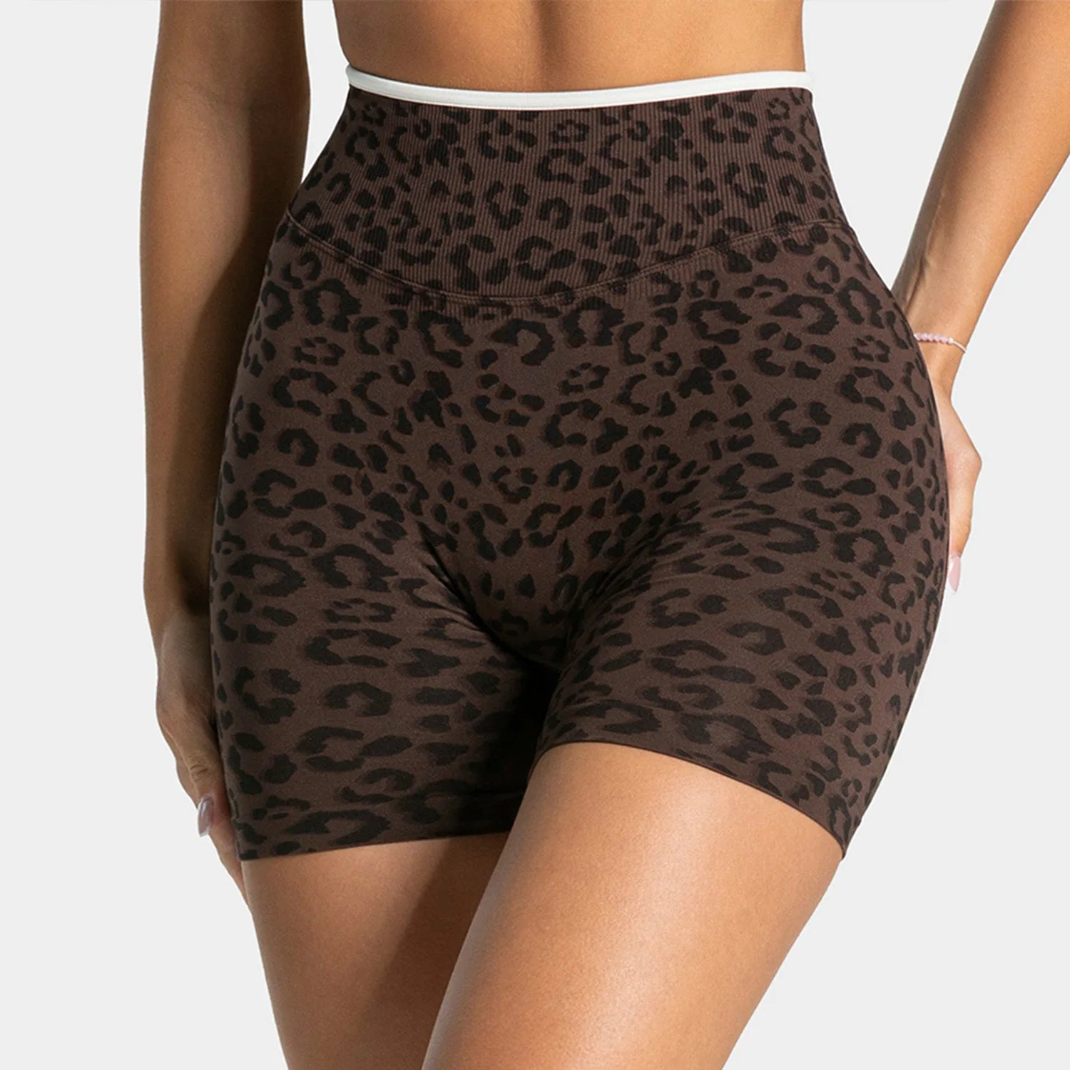 Shorts de ioga com estampa de leopardo, shorts esportivos femininos sem costura para academia, cintura alta, push up, fitness, ciclismo