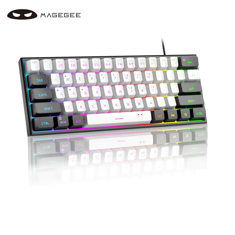 Teclado para jogos MageGee Mini 60%, teclado ultracompacto retroiluminado RGB de 61 teclas, escritório de sensação mecânica ergonômica à prova d'água TS91