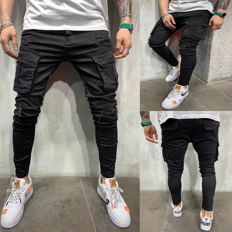 2024 calças de brim masculinas bolsos sólidos estiramento denim calças retas primavera verão negócios calças casuais diário streetwear roupas masculinas
