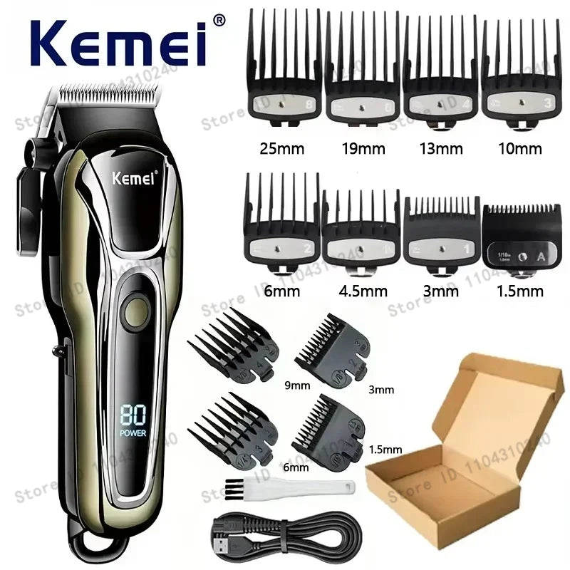 Máquina de Cortar Cabelo Elétrica Multifuncional Kemei Km-PG1990A, Aparador Recarregável Profissional com Cabeça Ajustável