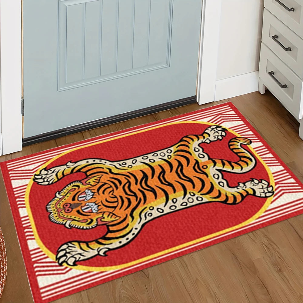 Retro tigre bem vindo porta tapete com padrão tapetes para cozinha banheiro borda xadrez quarto decoração de casa carpe