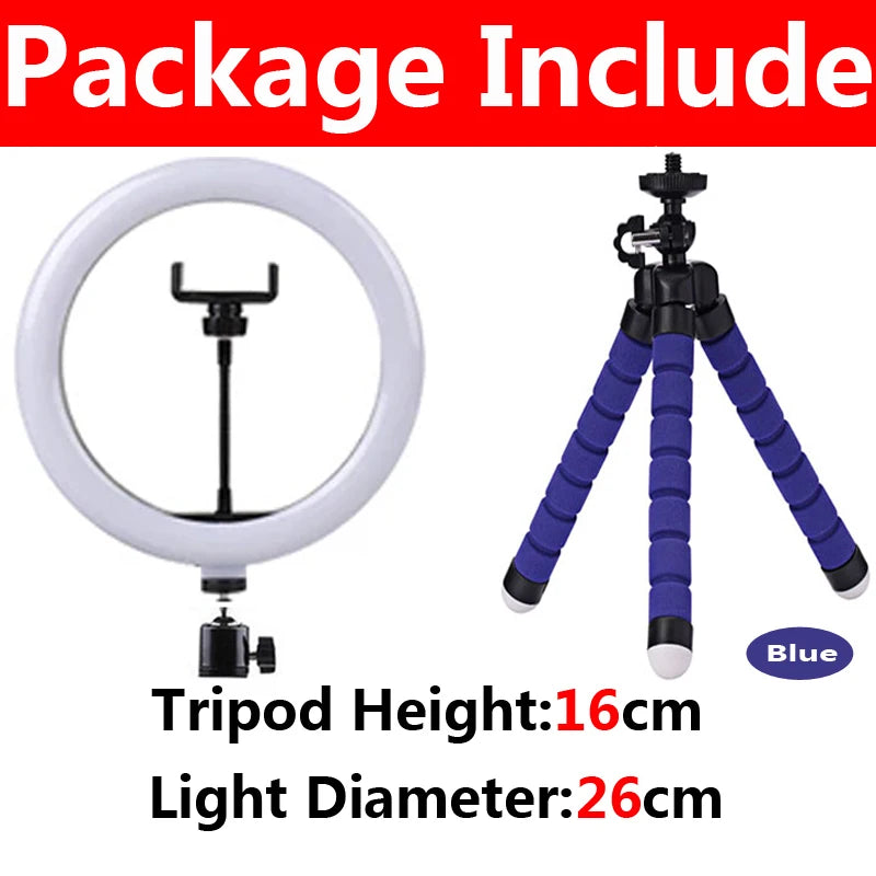 Anel de luz LED de 12 polegadas para fotografia, iluminação de celular com tripé, lâmpada redonda USB para vídeos do YouTube e transmissões ao vivo.