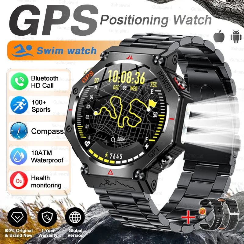 T-rex 3 ultra militar grau gps relógio inteligente 10atm à prova dwaterproof água bússola altímetro barométrico amoled masculino hd chamada esportes smartwatch