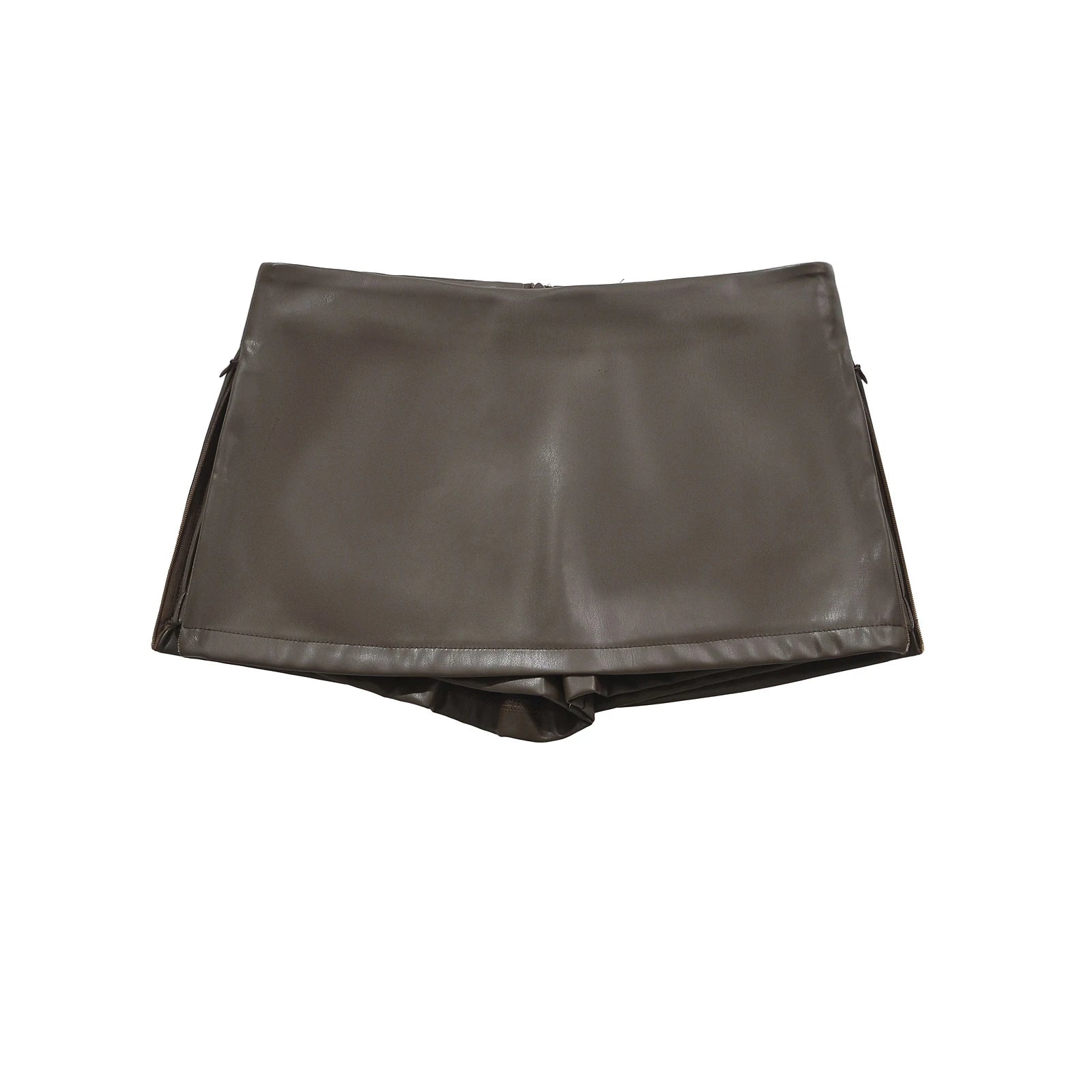 Mini saias de couro falso elegante moda coreana preto saias do plutônio para mulher saia de cintura baixa zip up saia dividida com shorts marrom