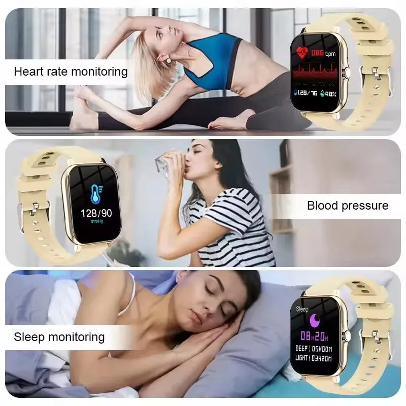 Relógio inteligente com tela de toque completa, chamada, lembrete de mensagens, controle de música e outras funções, compatível com iPhone/android mo