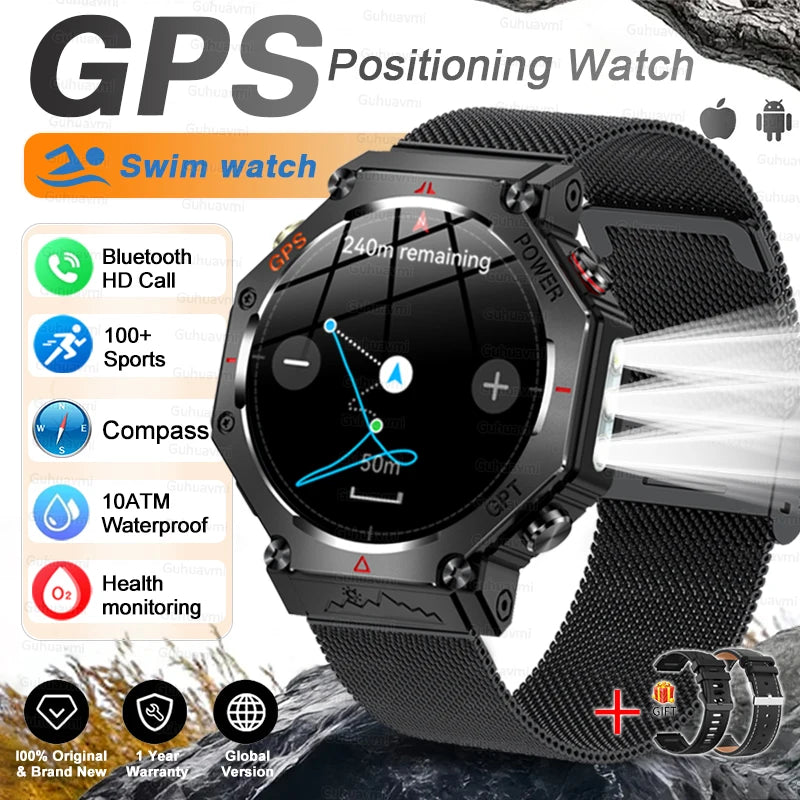 T-rex 3 ultra militar grau gps relógio inteligente 10atm à prova dwaterproof água bússola altímetro barométrico amoled masculino hd chamada esportes smartwatch