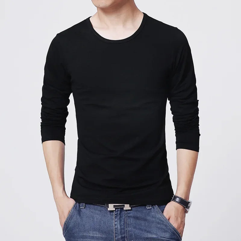 Camisetas Masculinas de Manga Longa Slim Fit MRMT 2026 Novas, Camiseta Masculina de Cor Pura para Jovens, Camisetas O-Neck para Homens e Meninos