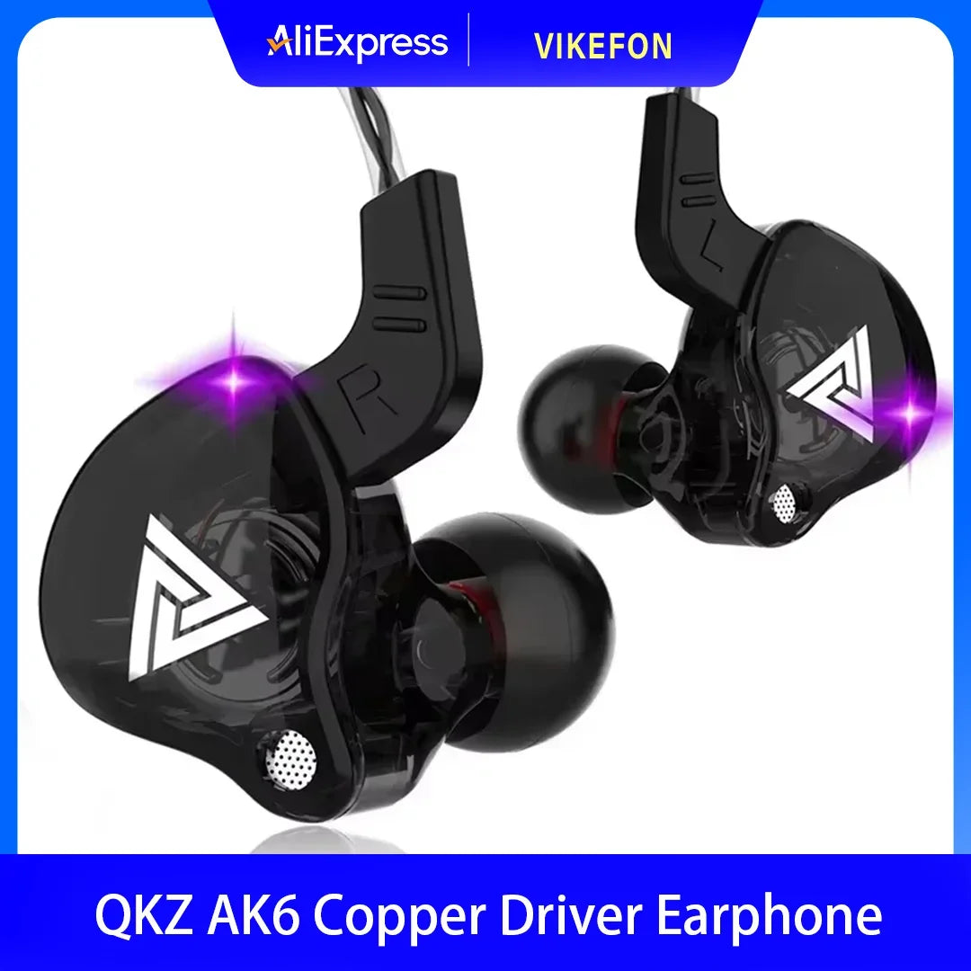 Fone de Ouvido Intra-auricular VIKEFON QKZ AK6 com 6 Drivers Dinâmicos, Microfone, Estéreo, Esportivo, HIFI, Subwoofer, Headset Monitor, Fones de Ouvido
