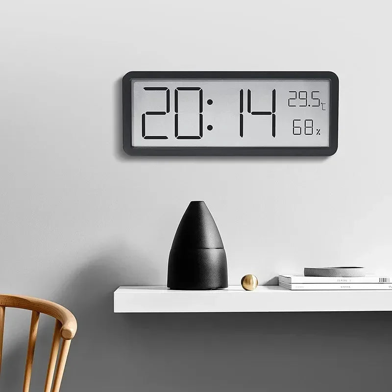 Tela lcd relógio de parede digital tempo temperatura umidade exibição relógio eletrônico desktop relógio digital alimentado por bateria