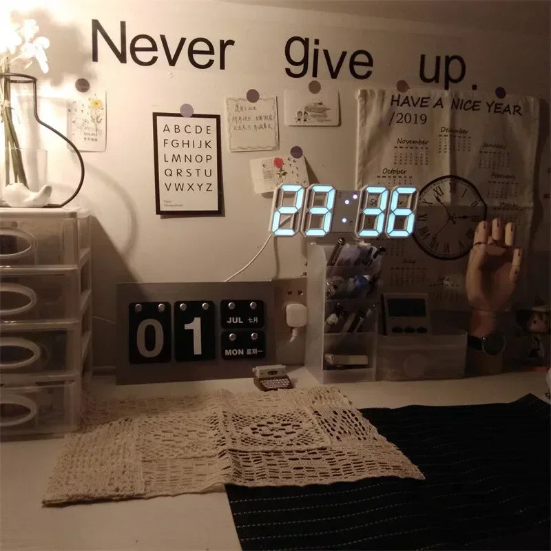 Relógio de parede digital led para decoração de casa, 3d, brilho, modo noturno, ajustável, relógio eletrônico, relógios de decoração, jardim