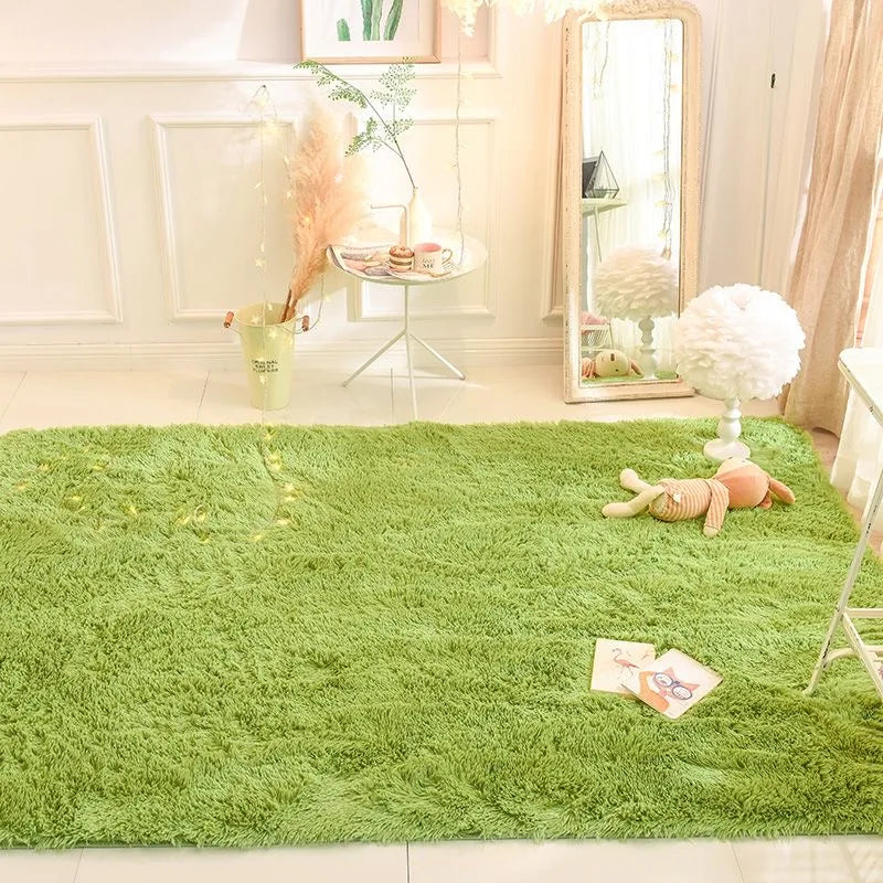 Tapete de pelúcia sala de estar sofá mesa de café verde rosa fofo cobertores macios área tapetes quarto das crianças antiderrapante decoração de casa